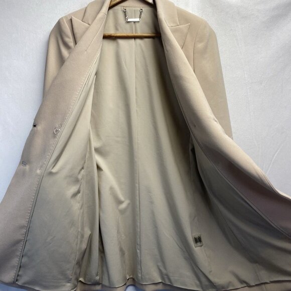 ELIE TAHARI Peak Lapel Collar Lined Blazer Jacket Women Sz 0 Beige Shoulder Pads - Picture 15 of 16